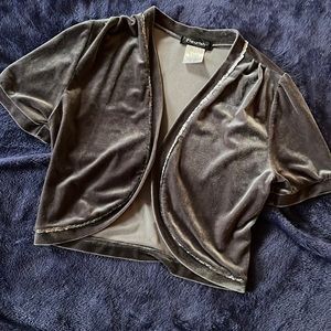 Vintage Fleurish Grey Velvet Cropped Jacket